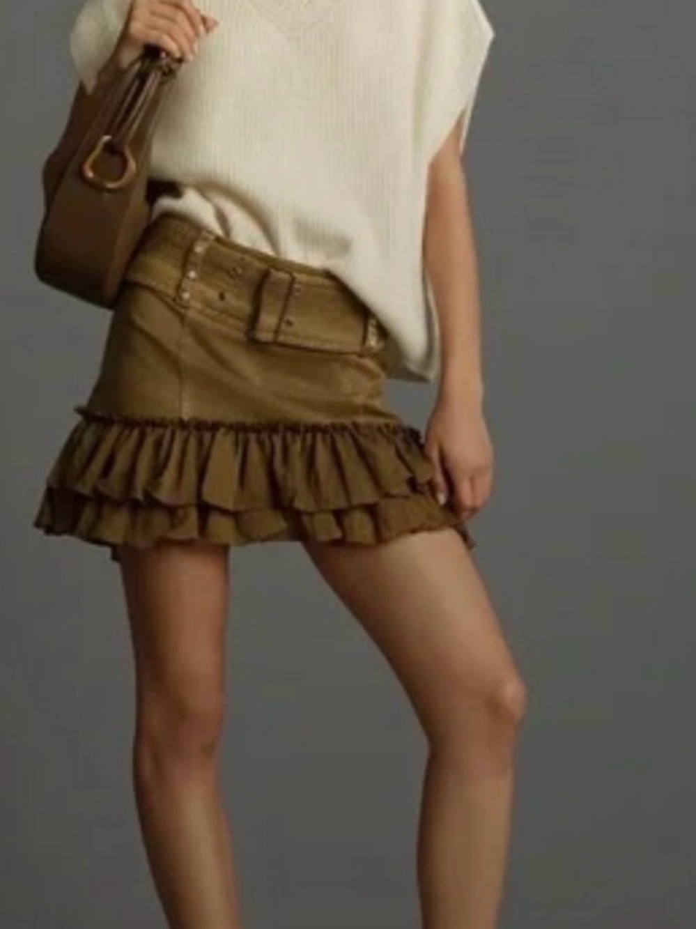 Pilcro Belted Yoke Ruffled Mini Skirt